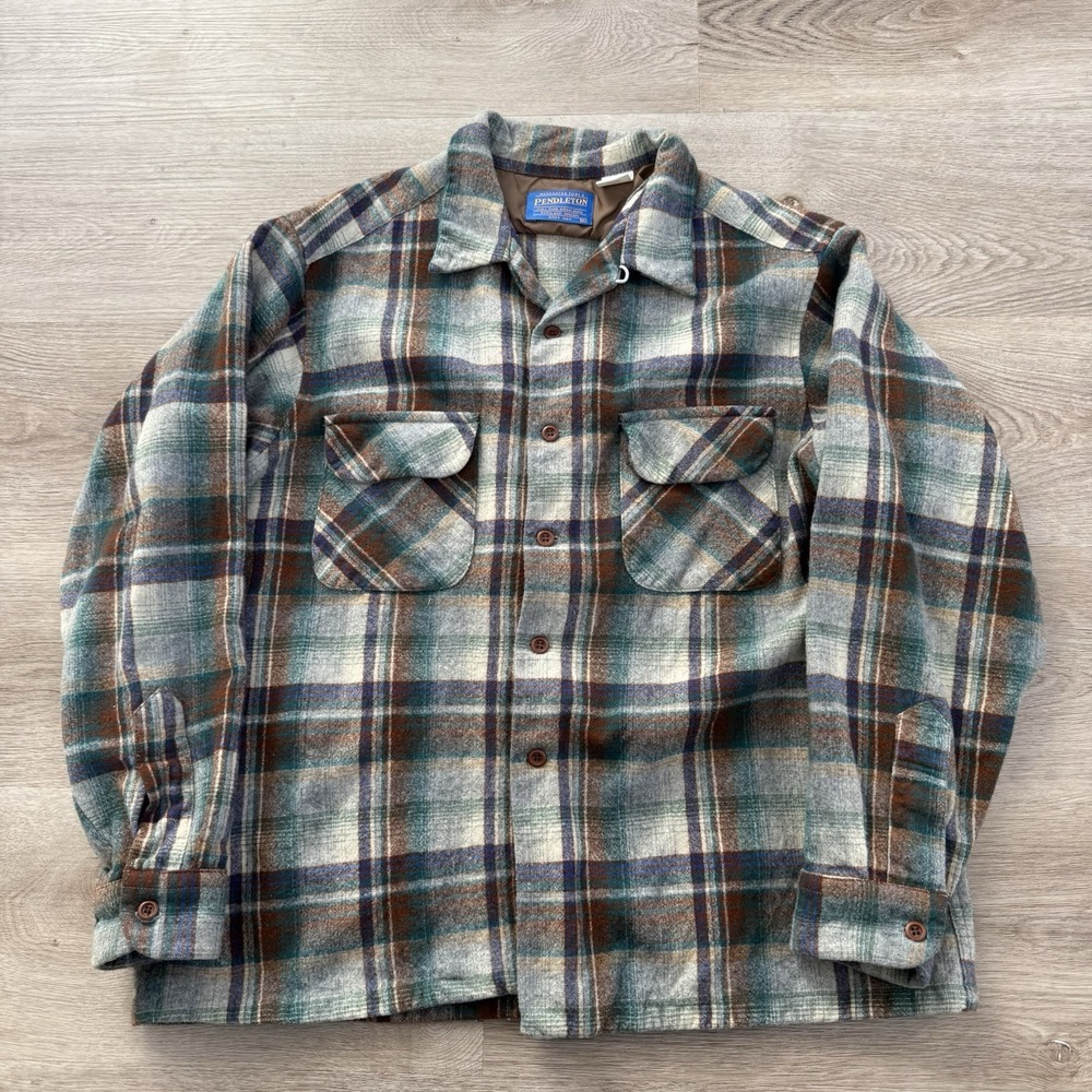 Vintage Pendleton Board Shirt Mens XL Fits S/M Green Brown Wool Flannel USA